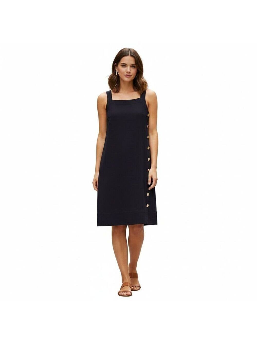 *Cynthia Rowley Navy Blue Linen Blend Mini Dress Sz S | Sleeveless Square Neck
